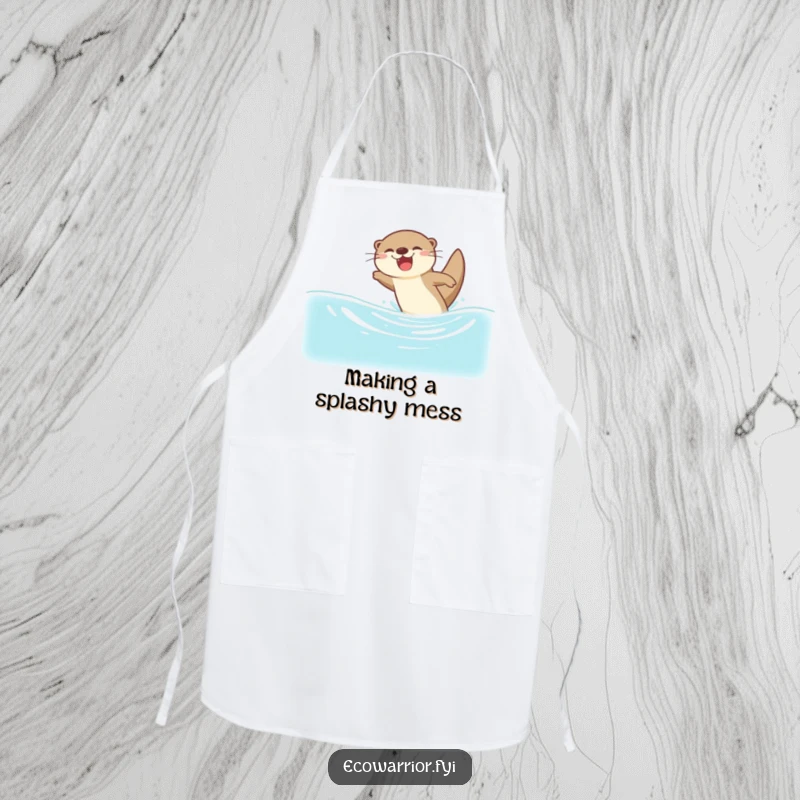 Funny apron showing a gleeful otter diving into clean water, perfect for kitchen duties and adding a splash of humorous joy.