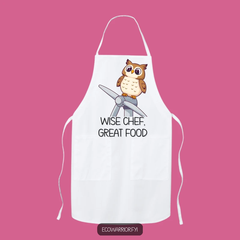 Funny Owl Wind Turbine Apron: Wise Cook, Eco-Kitchen Accessory Gift