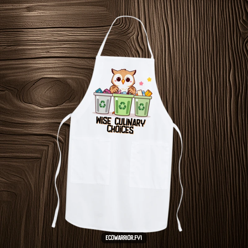 Funny Proud Owl Recycling Apron: A proud owl sorting recyclables with precision, for enthusiastic eco-cooks.