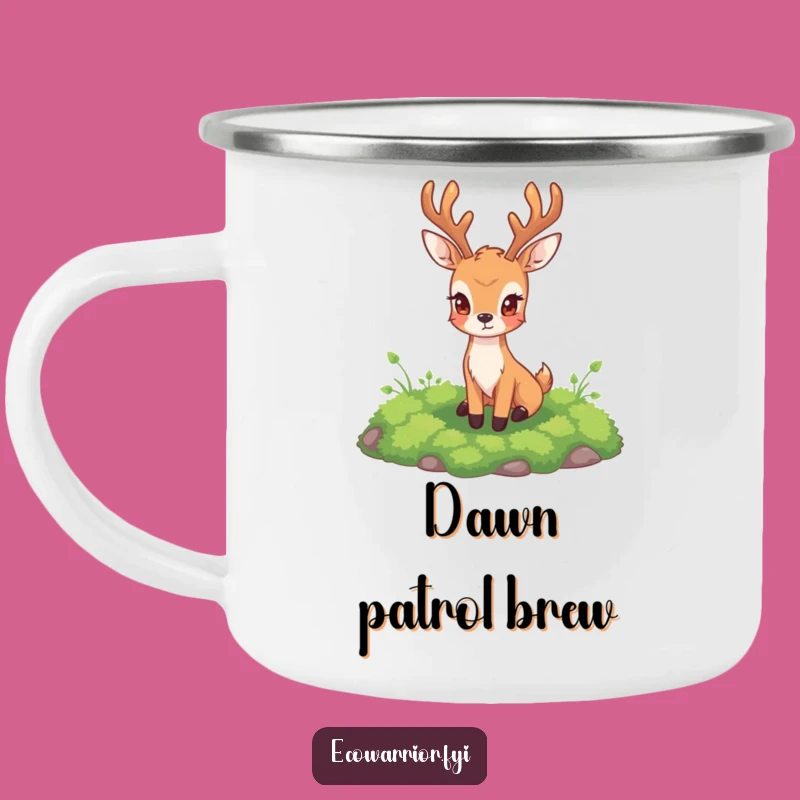 Deer Guarding Moss Camping Mug: Rustic Charm, Steadfast Guardian
