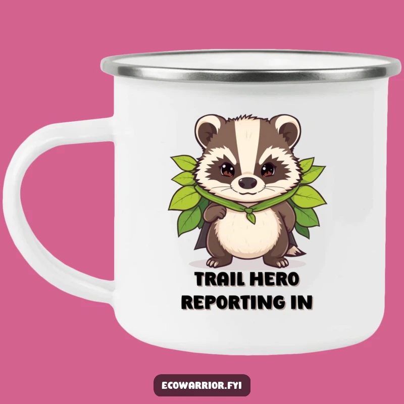 Funny Badger Superhero Camping Mug: Durable Leaf Cape Drinkware, Outdoor Hero Gift