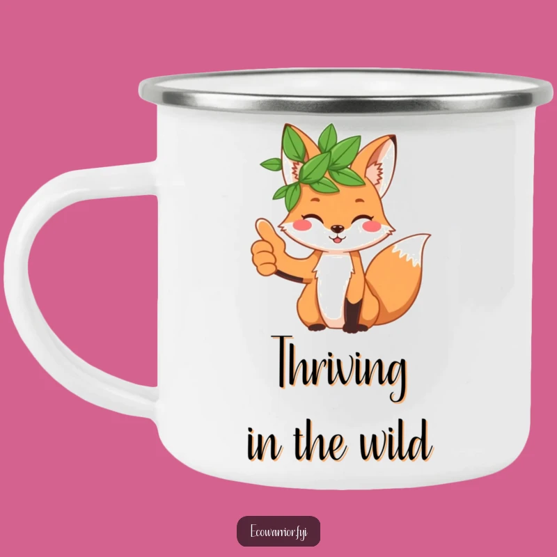 Funny Fox Leaf Crown Camping Mug: Playful Thumbs Up Enamel Cup Gift