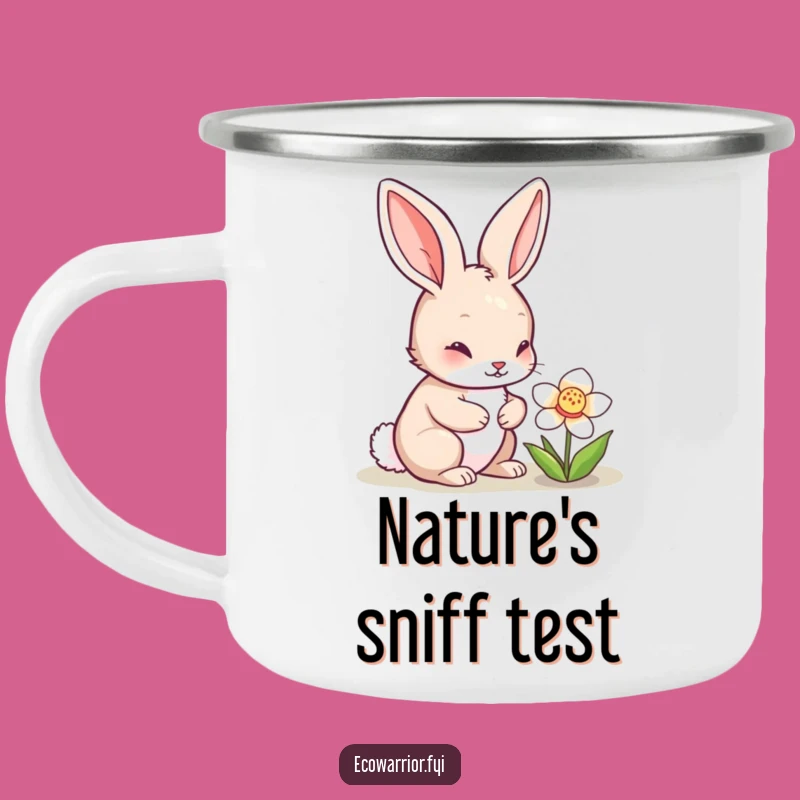 Funny Rabbit Enamel Camping Mug: Whimsical Nature Humor for Outdoors