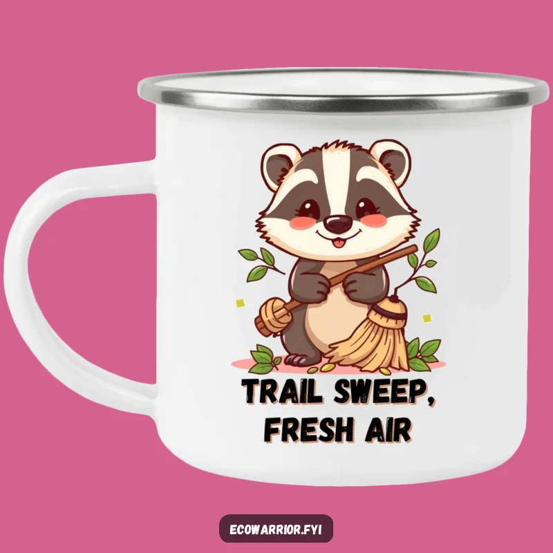 Adventure Ready Funny Badger Sweeper Camping Mug: Trail Tidiness