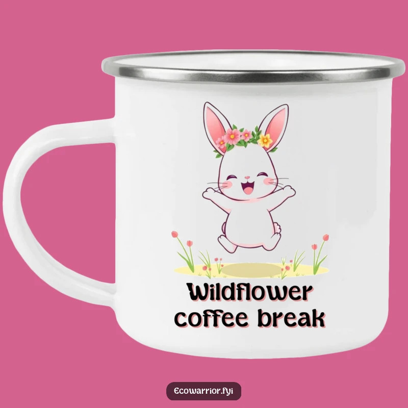 Funny Rabbit Camping Mug: Flower Crown Enamel Cup, Adventure Joy Gift