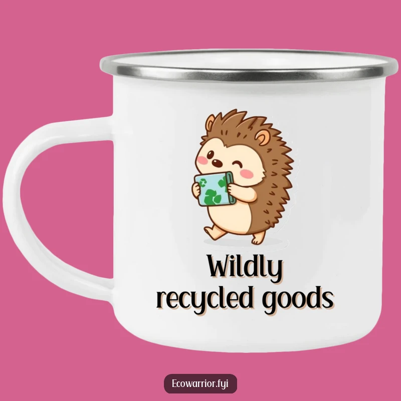 Funny Hedgehog Enamel Camping Mug: Rugged Eco-Humor for Outdoor Adventures