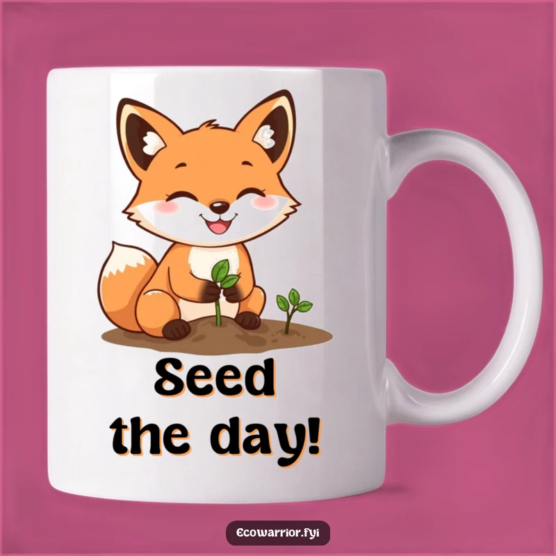 Funny Fox Gardener Mug: Happy Fox Planting Seeds, Great Funny Gift