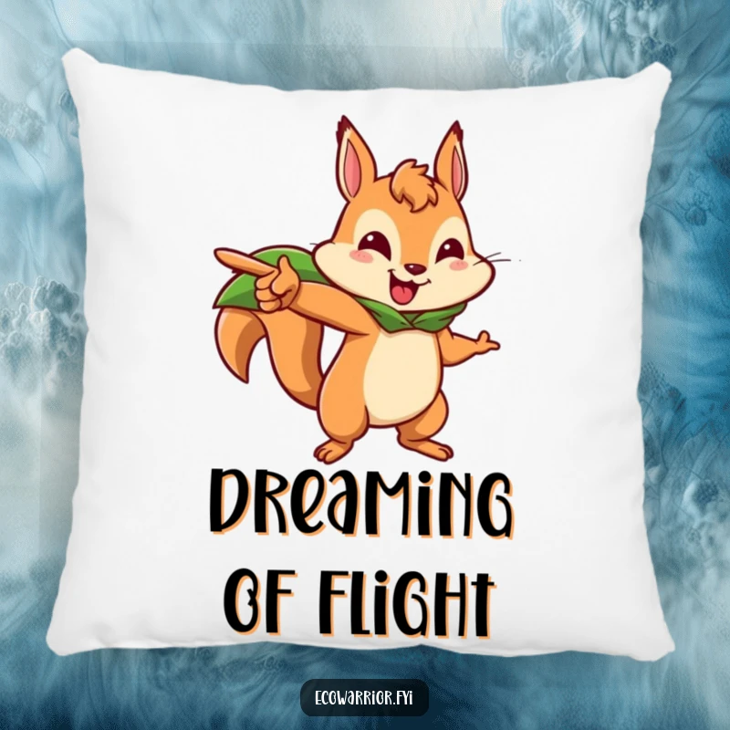 Funny squirrel pillow with a brave squirrel character leading forward, soft and decorative for adventurous humor.