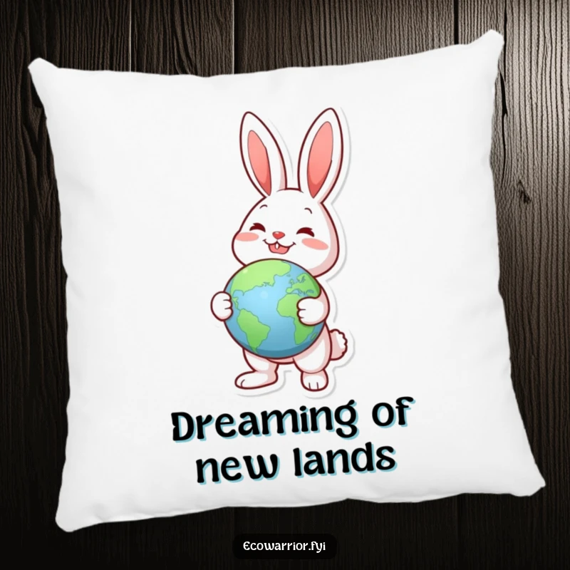 Funny Joyful Rabbit Globe Pillow: A soft pillow with a joyful rabbit holding a globe, pointing to a green landmass.