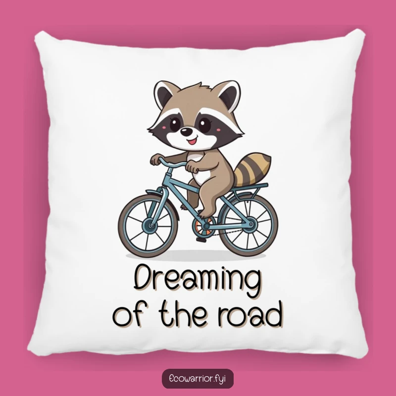 Funny Raccoon Bike Pillow: Cozy Recycled Rider, Whimsical Accent Gift