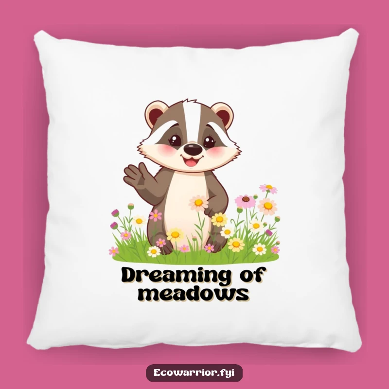 Funny Badger Pillow: Cozy Wildflower Badger, Soft & Charming Home Decor Gift