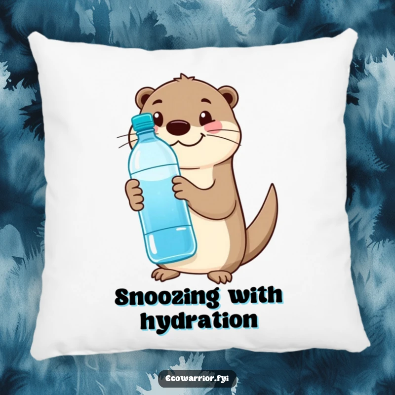 Funny otter pillow with a soft texture, featuring a happy otter holding a water bottle and giving a thumbs up.