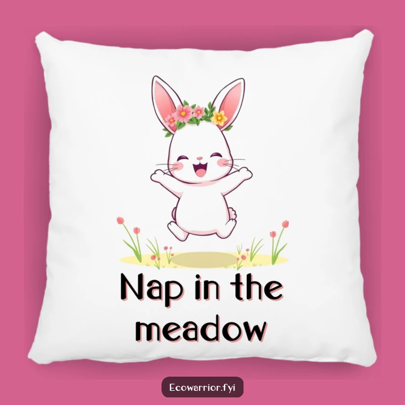 Funny Rabbit Pillow: Flower Crown Cushion, Cozy Joyful Accent Gift