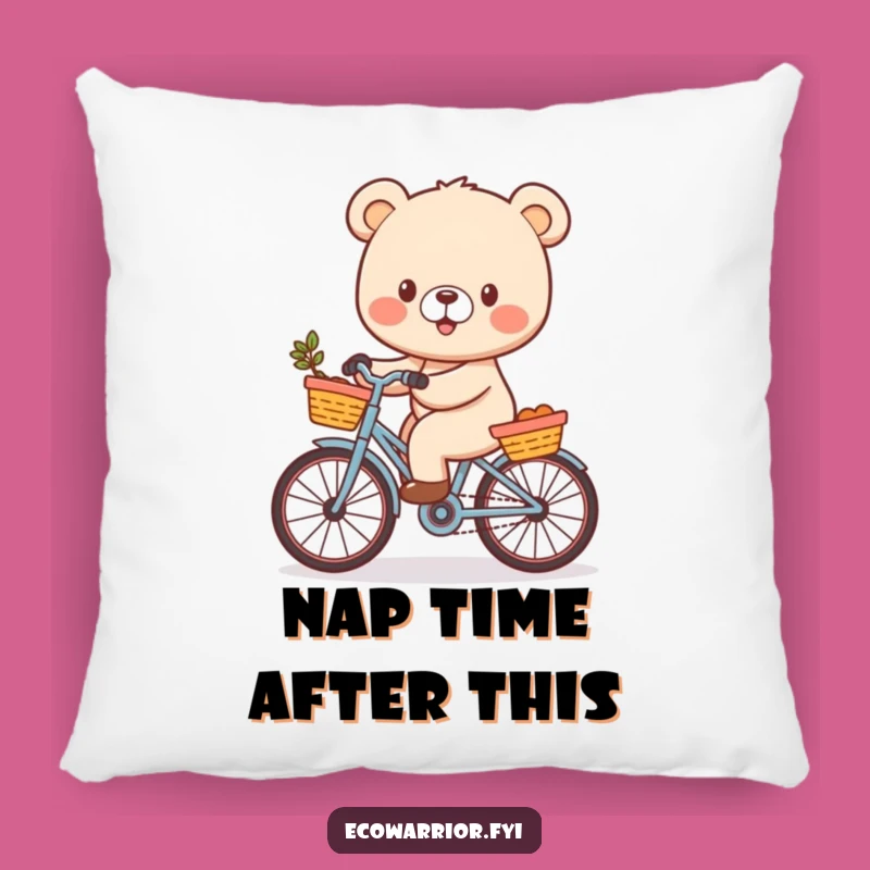 Funny Bear Cub Pillow: Cozy Throw Pillow with Cheerful Bicycle Rider Funny Gift