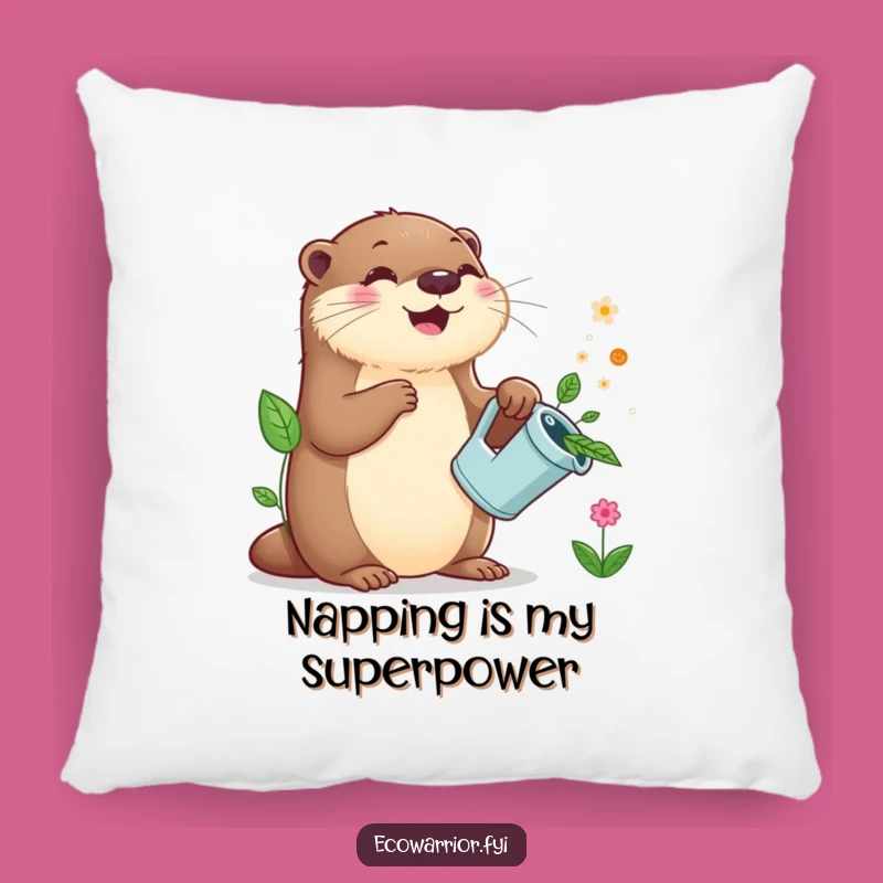 Cozy Funny Otter Gardener Pillow: Cuddly Comfort with a Whimsical Touch