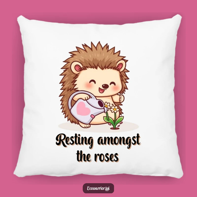 Funny Hedgehog Gardener Pillow: Cozy Planter Accent, Cute Critter Gift