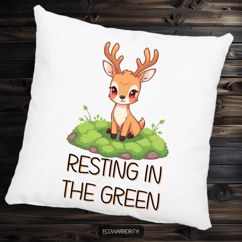 Funny Deer Pillow showcasing a steadfast deer guarding a patch of lush moss, offering comfort with a touch of wilderness.