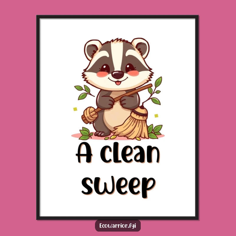 Funny Badger Sweeper Digital Art: Instant Cheerful Decor, Printable