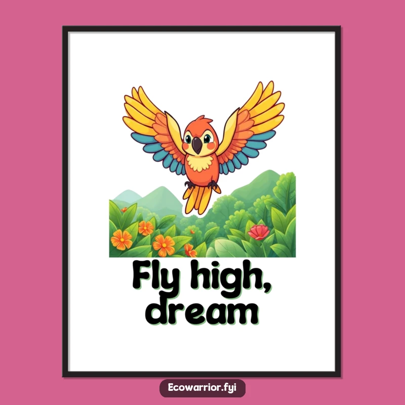 Funny Parrot Soaring Digital Print - Vibrant Art Funny Gift Download