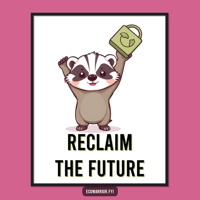 Funny Badger Digital Art: Determined Eco-Hero Print, Instant Gift