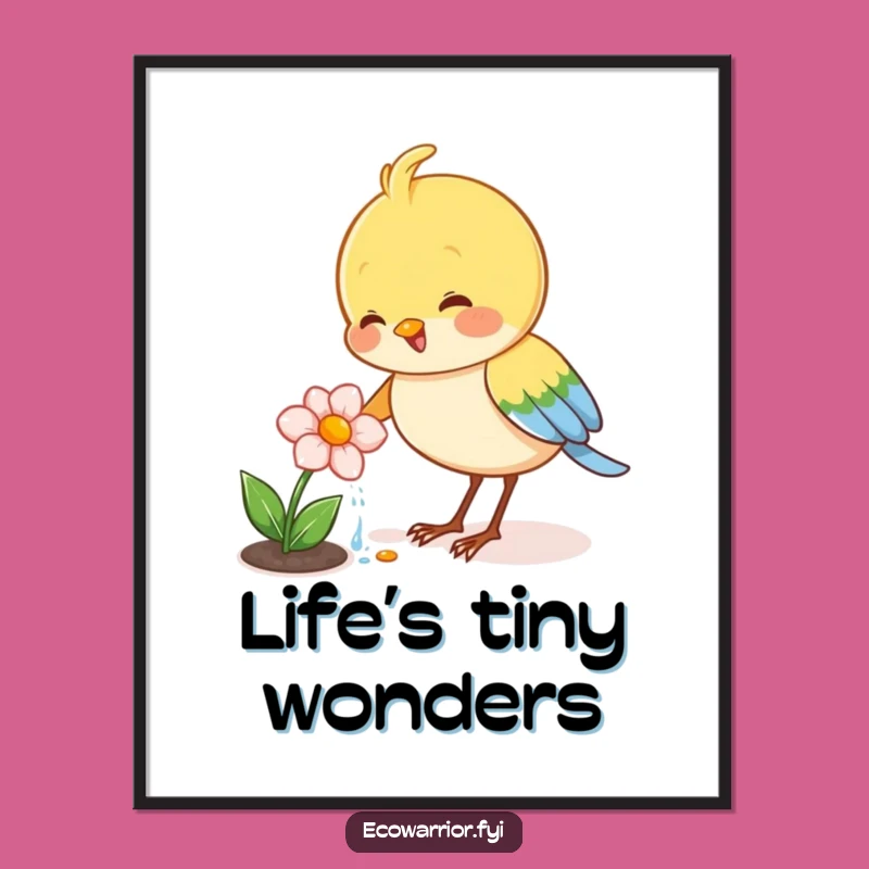 Funny Bird Watering Digital Art: Joyful Gardener's Blooming Wall Art