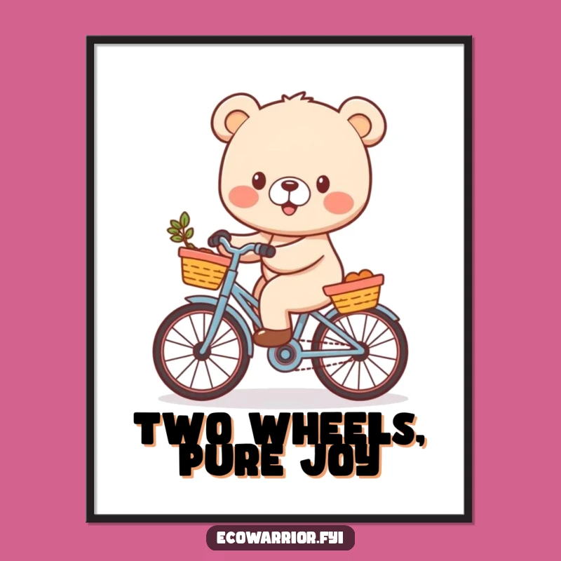 Funny Digital Art Print: Cheerful Bear Cub Bicycle Rider Funny Gift