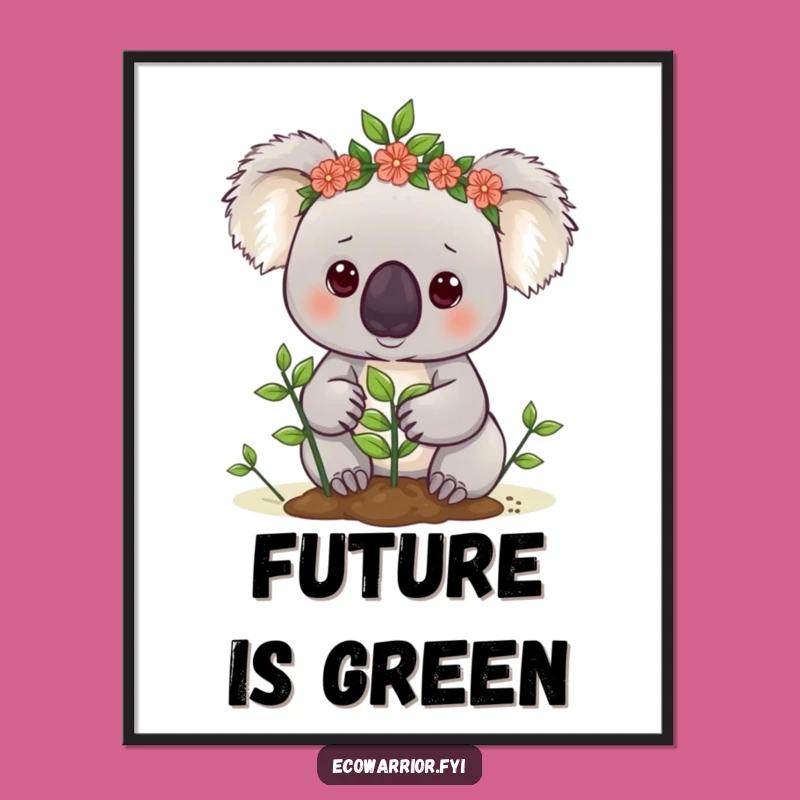 Funny Koala Gardener Digital Print: Printable Eco Art, Instant Funny Gift Download