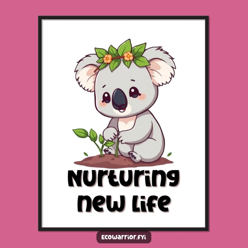 Funny Koala Sapling Digital Print: Determined Gardener, Instant Eco Art Gift