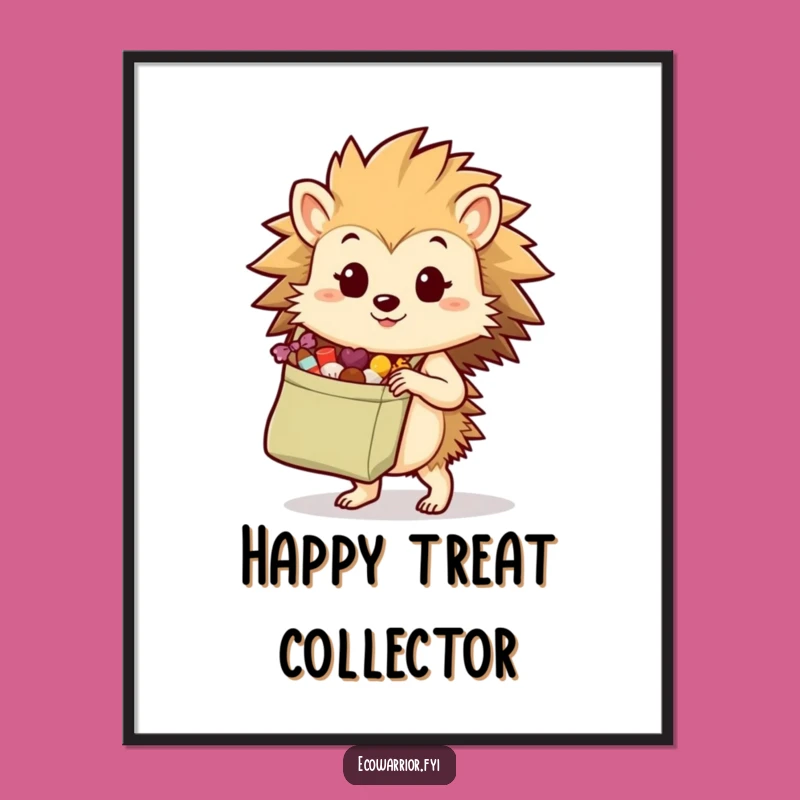 Funny Hedgehog Digital Art: Determined Treat Collector, Hilarious Decor Gift