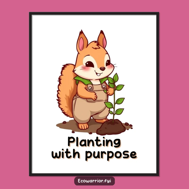 Funny Squirrel Planting Digital Art: Cute Gardener Printable, Instant Funny Gift