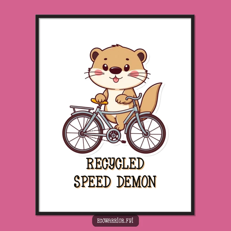 Funny Otter Digital Art: Recycled Ride Joy, Hilarious Eco-Decor Gift