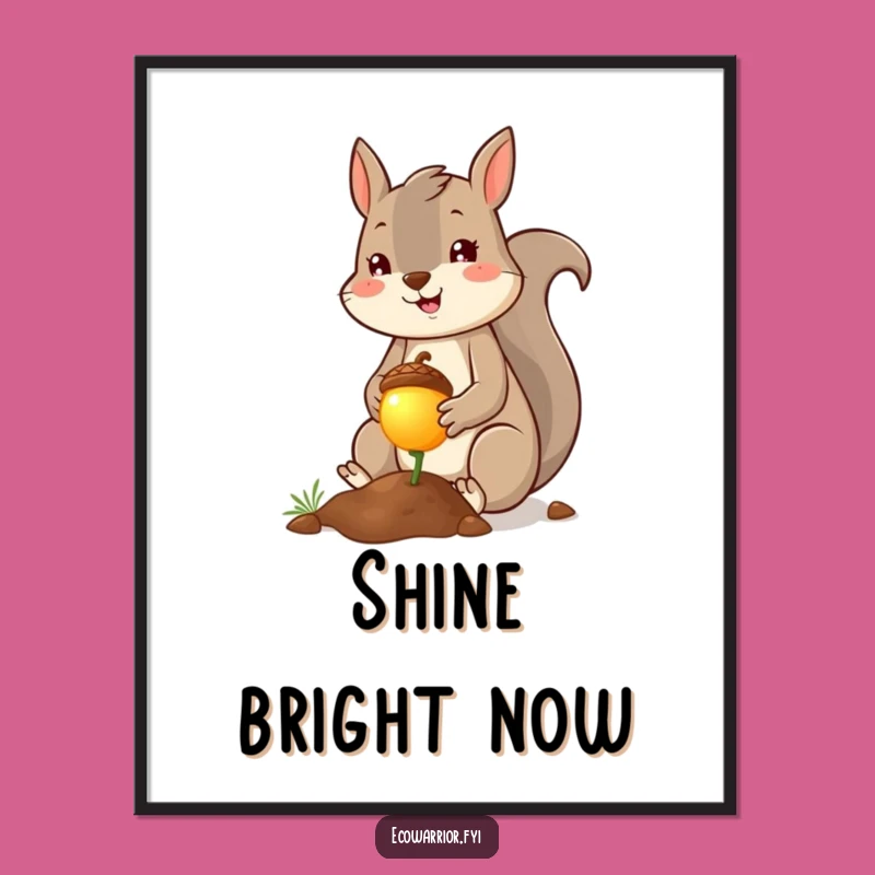 Funny Squirrel Planter Digital Print - Glowing Acorn Art, Instant Hilarious Decor