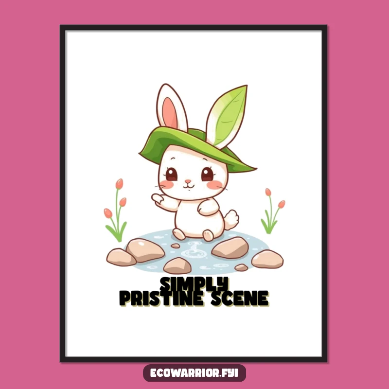 Funny Rabbit Digital Art: Clean Stream Wonder, Hilarious Nature Decor Gift