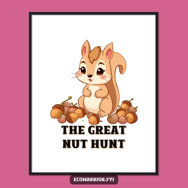 Funny Squirrel Acorn Collector Digital Art: Determined Character Print Gift