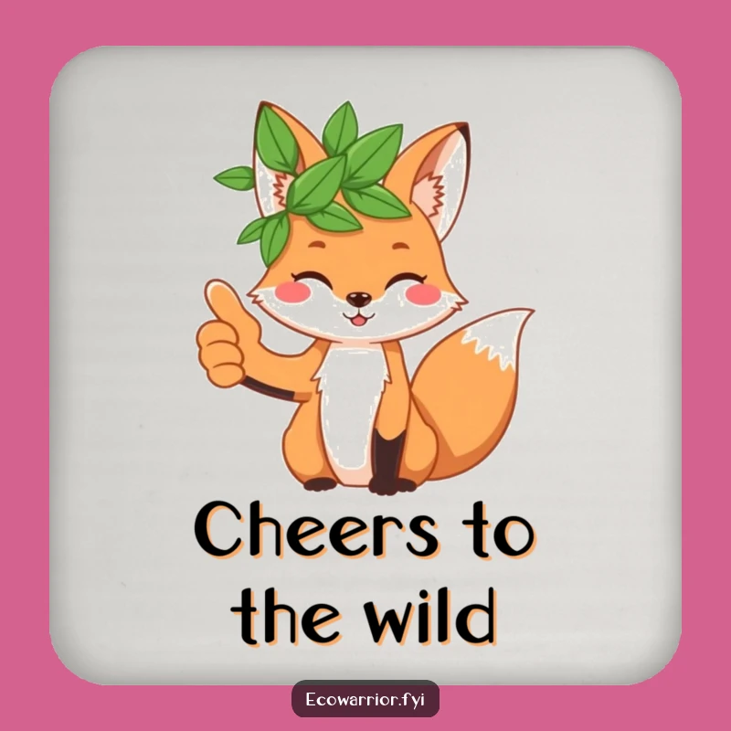 Funny Fox Leaf Crown Drink Coaster: Playful Thumbs Up Table Protector Gift
