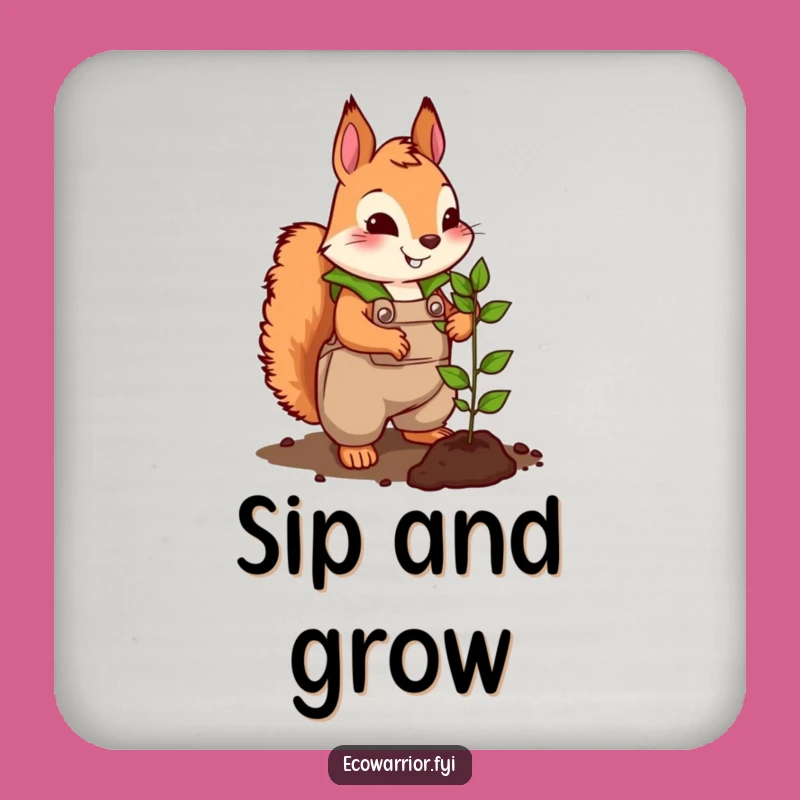 Funny Squirrel Planting Coaster: Cute Gardener Drink Decor, Hilarious Nature Gift