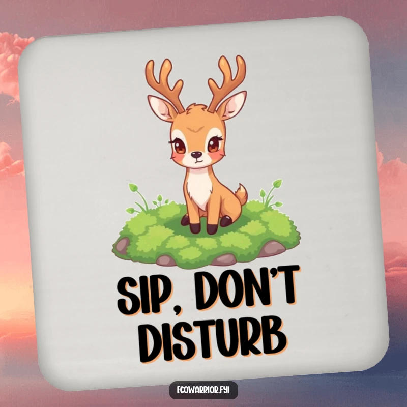 Funny Deer Drink Coaster featuring a steadfast deer watching over a patch of lush moss, offering stylish protection.