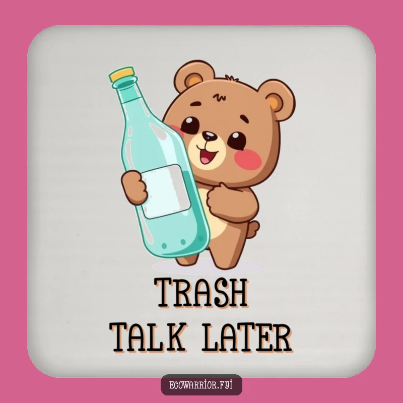 Funny Bear Recycling Coaster: Happy Eco-Hero's Thumbs-Up for Table Protection