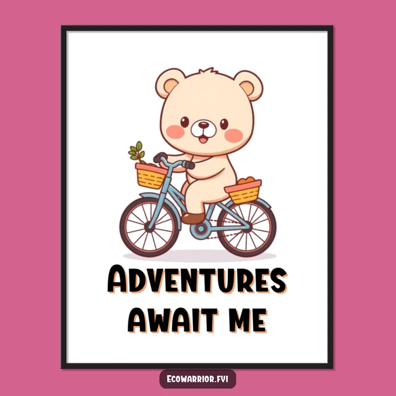 Funny Bear Cub Poster: Cheerful Bicycle Rider Wall Art Funny Gift