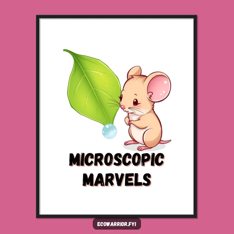 Funny Curious Mouse Poster: Tiny Explorer & Dewdrop, Hilarious Nature Wall Art Gift