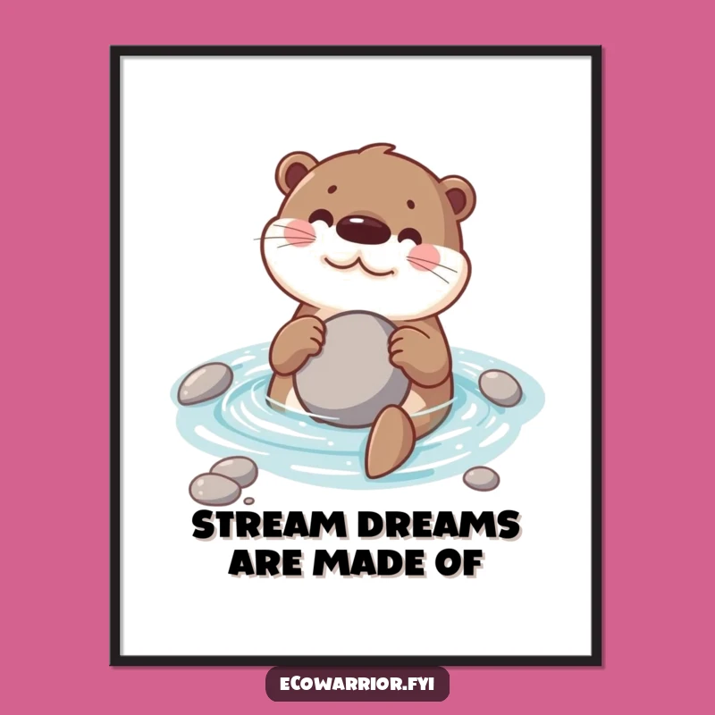 Funny Otter Poster: Playful Swimming Otter with Stone, Hilarious Animal Wall Art Gift