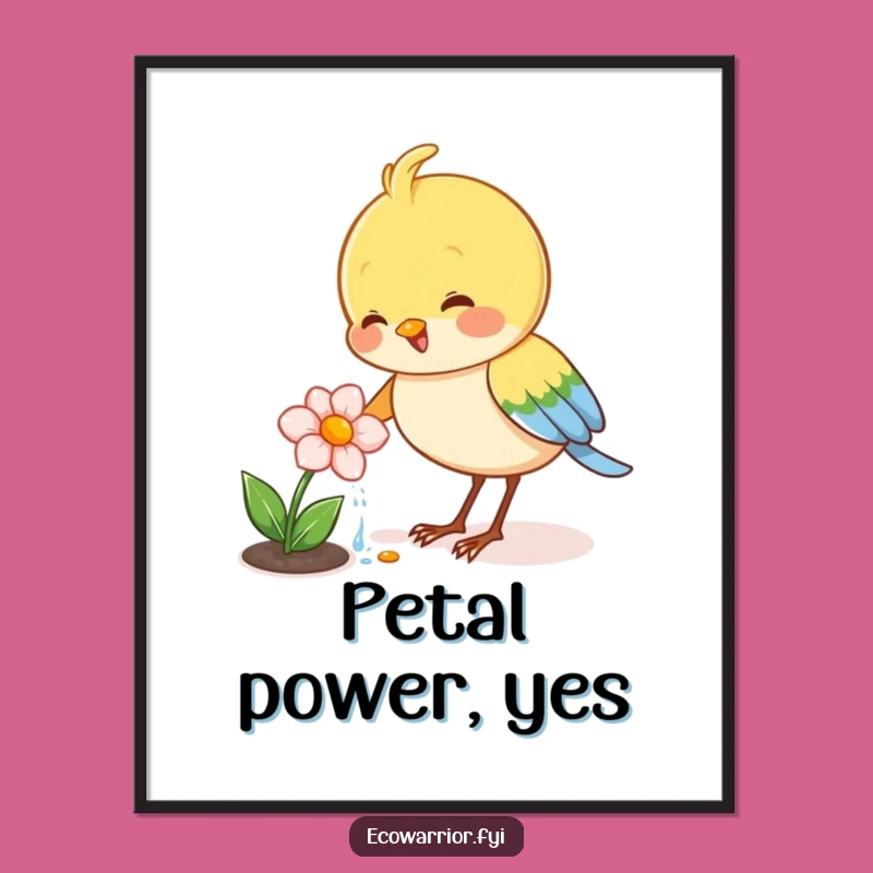 Funny Bird Watering Poster: Joyful Gardener's Blooming Art for Cheerful Walls