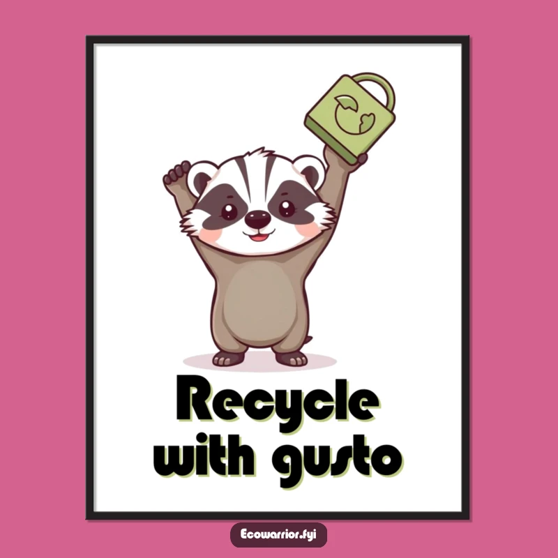 Funny Badger Poster: Determined Eco-Hero Art Print, Sustainable Decor Gift