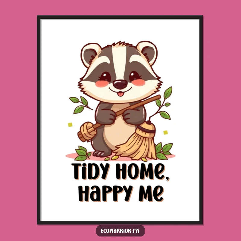 Funny Badger Sweeper Wall Art: Cheerful Leaf Sweeping, Whimsical Decor