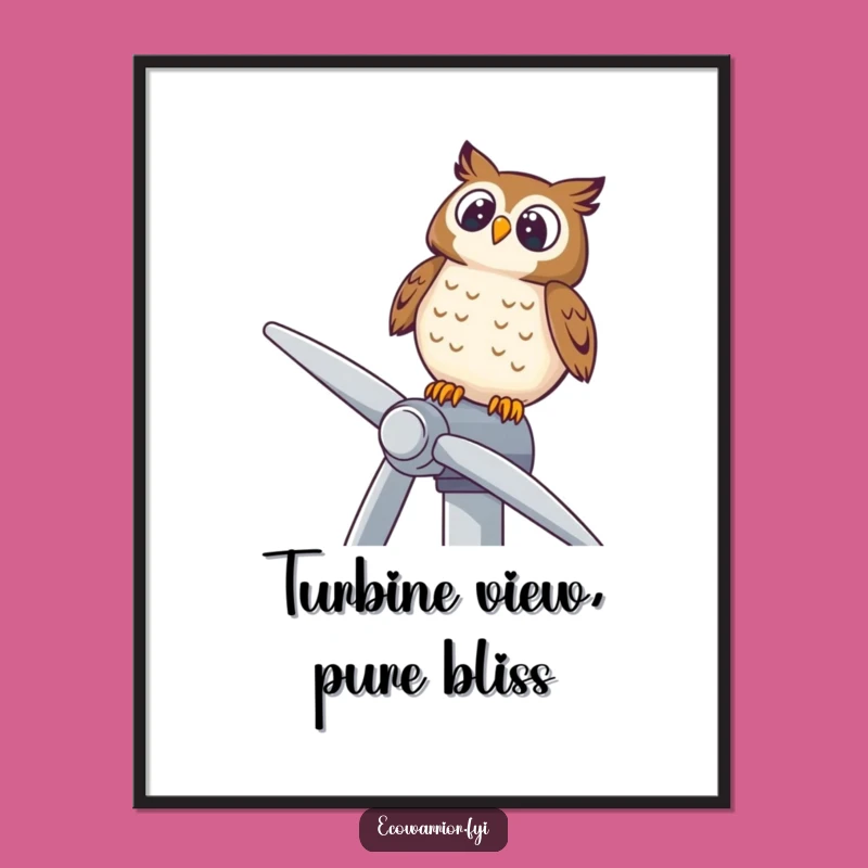 Funny Owl Wind Turbine Poster: Wise Art Print, Sky Gazer Decor Gift