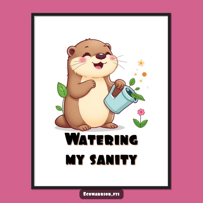 Funny Otter Gardener Wall Art: Joyful Plant Sprinkling Otter, Perfect Gift