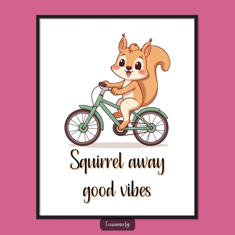 Free Printable Squirrel Wall Art: Funny Eco-Bike Squirrel Poster Downloadable Decor
