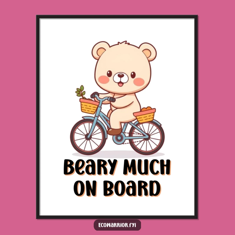Free Printable Wall Art: Cheerful Bear Cub Cycling, Funny Downloadable Decor for a Happy Space