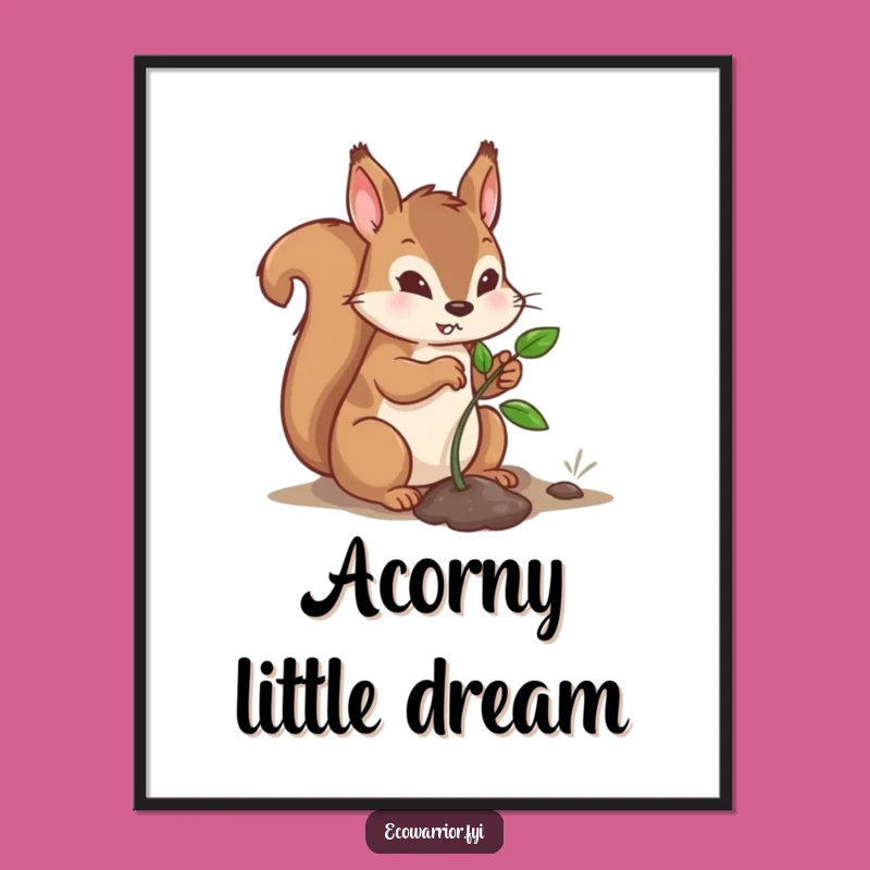 Free Printable Wall Art: Determined Squirrel Planting Sapling, Funny Downloadable Decor for Nature Lovers