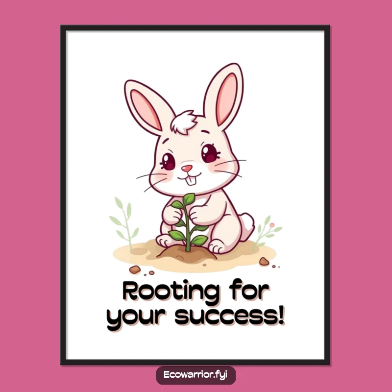 Free Printable Wall Art: Funny Rabbit Gardener Planting Joyful Sapling Downloadable Decor